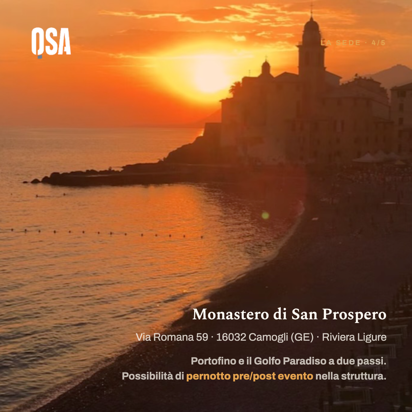 Monastero di San Prospero a Camogli, sede del corso